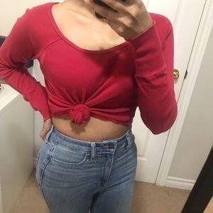 Red Long Sleeve Crop Top
